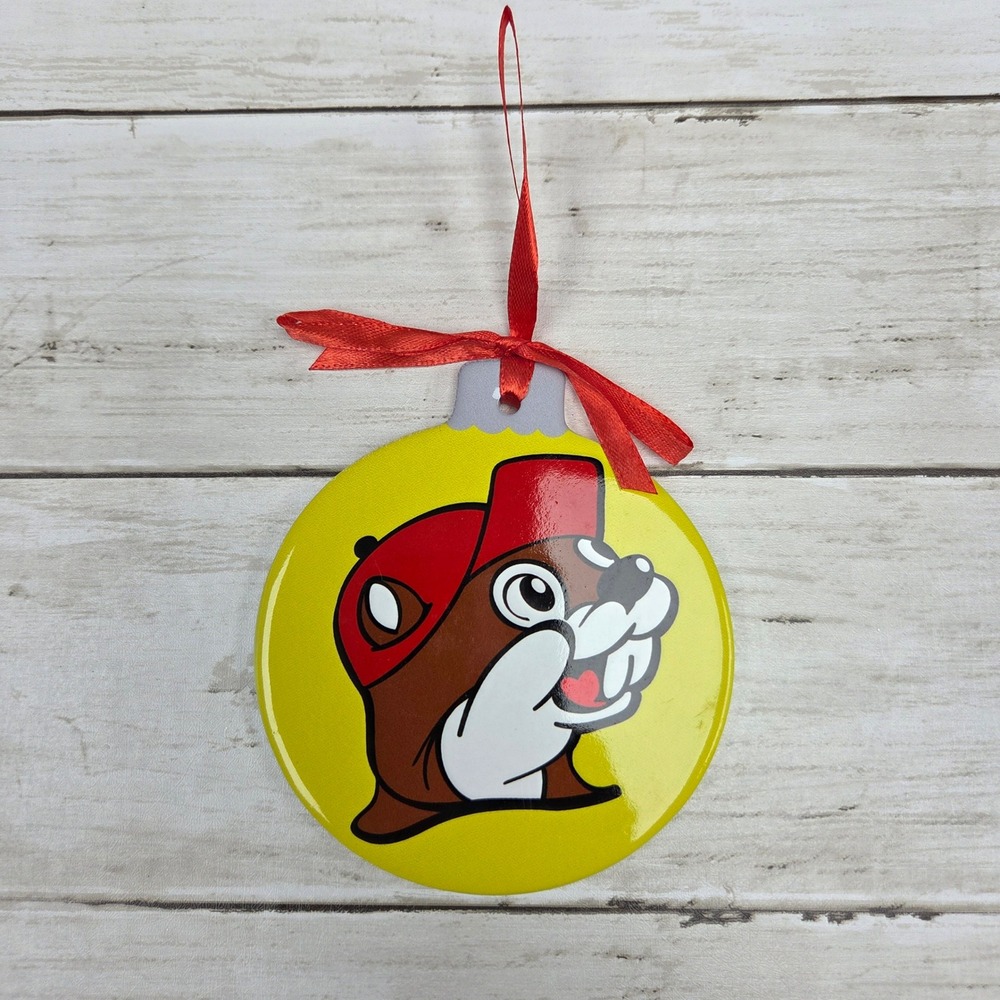 Buc EE's Yellow Sign Ornament Christmas Decoration Beaver Red Hat